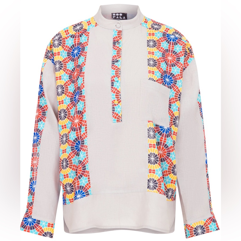 Boo Pala Mona Blouse Linen Colorful Made in London size 6